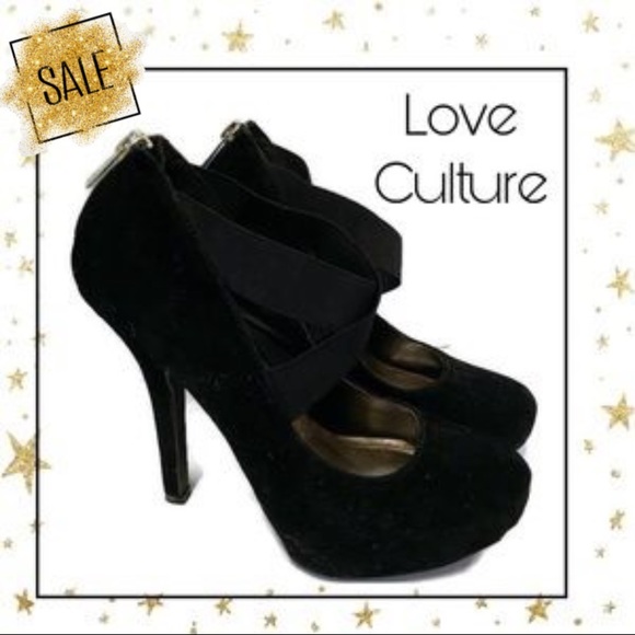 Love Culture Shoes - 2/$22 Love Culture Black Suede Zipper Heels 7